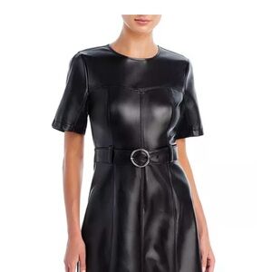 Cinq à Sept Black Faux Leather Dress with Belt